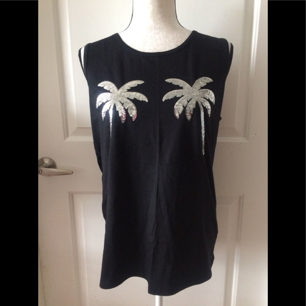 VS PINK sequin palm design top
